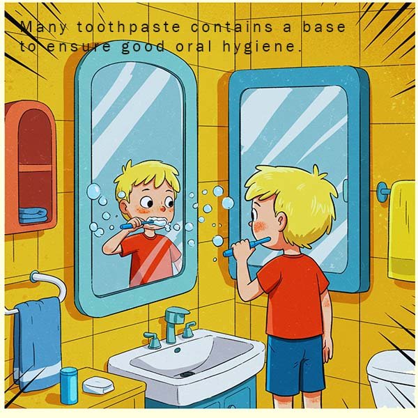 Toothpastes contain a base to neutralise acids present and as a mild abrasive material to help clean your teeth.